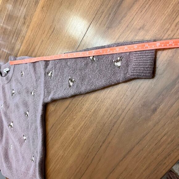 Madewell Sweater Medium Floral Purple Lavender Embroidered Cross Stitch Flowers - Picture 9 of 13